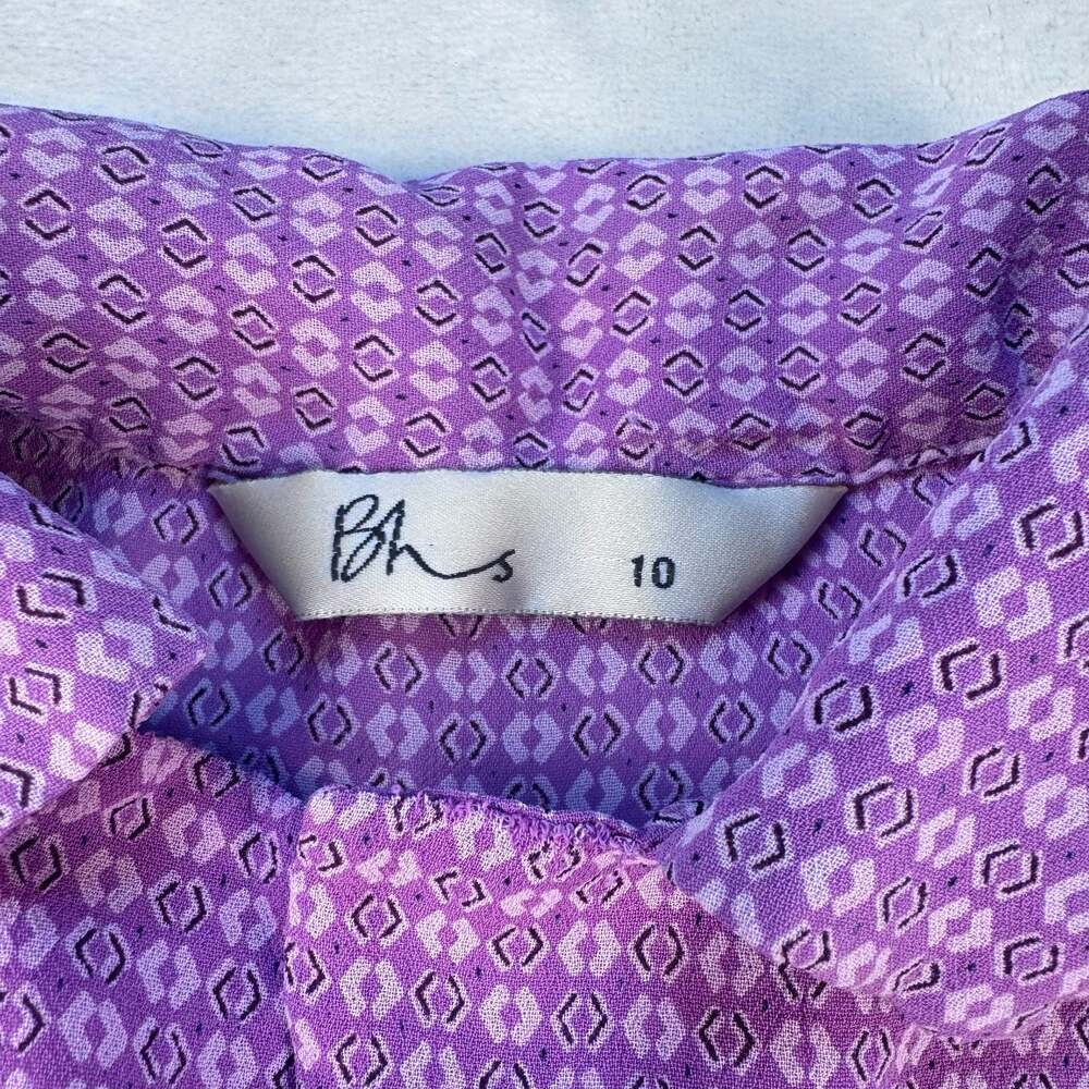 BHS Women's Purple Geometric Print Short Sleeve Button Down Shirt Size 10 - Picture 3 of 5
